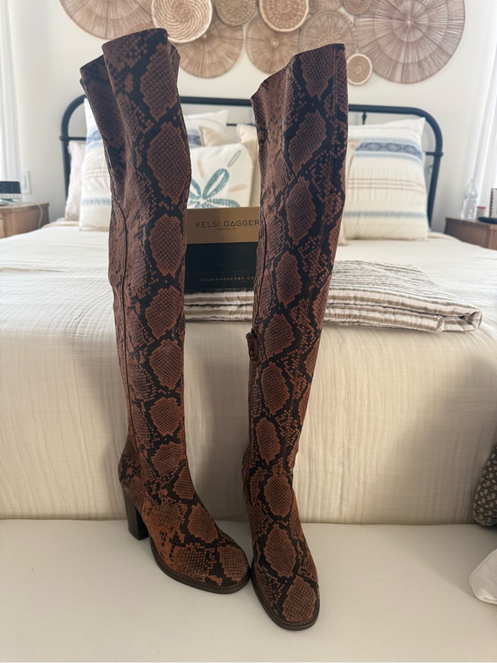 Kelsi Dagger Brown Snake-Print Over-the-Knee Boots